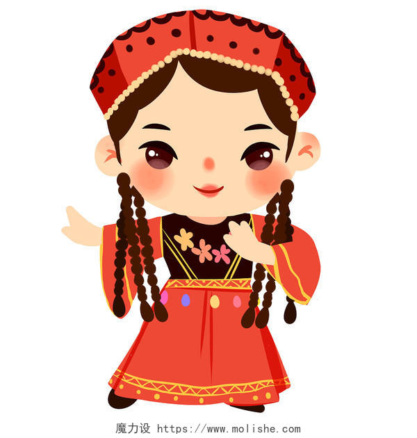 维吾尔族民族服饰Q版卡通人物少数民族服装png素材卡通少数民族人数